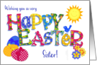 For Sister Easter Eggs with Primroses and Floral Word Art card