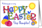 For Stepdaughter Easter Eggs with Primroses and Floral Word Art card