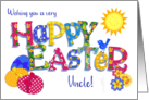 For Uncle Easter Eggs with Primroses and Floral Word Art card