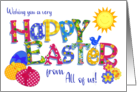 Easter from All of Us with Eggs with Primroses and Floral Word Art card