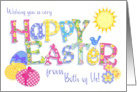 Easter from Both of Us with Eggs with Primroses and Floral Word Art card