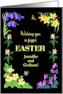 Custom Name Easter Wishes With Spring Flowers and Bees on Black card