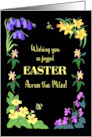 Easter Wishes Across the Miles With Spring Flowers and Bees on Black card