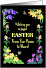 Easter Wishes Our Home to Yours With Spring Flowers and Bees on Black card