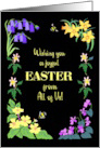 Easter Wishes From All of Us With Spring Flowers and Bees on Black card