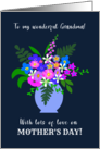 For Grandma Vase of Pretty Pink Blue and White Flowers on Dark Blue card
