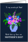 For Nan Vase of Pretty Pink Blue and White Flowers on Dark Blue card