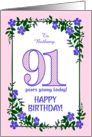 Custom Name 91st Birthday With Pretty Periwinkle Border card