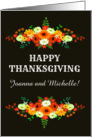 Custom Name Happy Thanksgiving with Flowers Bright Fall Colors card