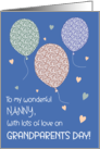 Custom Name Pretty Grandparents Day Hearts and Balloons on Blue card