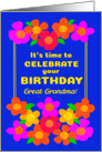 For Great Grandma Birthday Fun Bright Smiley Flowers on Blue card