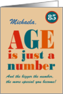 Custom Name 85th Birthday Age is Just a Number Typography card