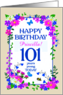 Custom Name or Relation 101st Birthday with Pretty Floral Border card