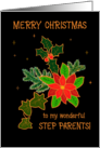 For Step Parents Merry Christmas With Poinsettia and Holly card