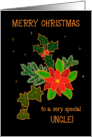 For Uncle Merry Christmas With Poinsettia and Holly card