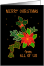 Merry Christmas From All of Us With Poinsettia and Holly card