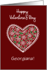 Custom Name Saint Valentine’s Day Heart with Red Roses Pattern card