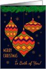 Merry Christmas to Both of You with Colourful Ornaments on Dark Blue card