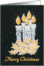 Christmas Greeting with Candles and Holly in Gold and Silver card
