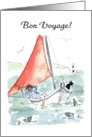 Bon Voyage Greetings with Whimsical Sailing Boat and Sailor Blank Insi card
