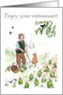 Retirement Wishes for Man Gardening with Cat and Blackbird card