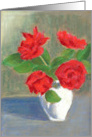 Valentine’s Red Roses in White Vase Oil Pastel Painting card