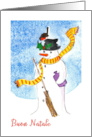 Christmas Snowman with Robin and Holly Italian Language card