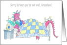 For Grandson Get Well Fun Purple Dragon in Bed Feeling Poorly card