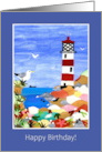 Birthday Greetings with Lighthouse and Coastal Scene card