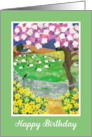 Birthday Spring Landscape with Blossom Sheep and Daffodils card