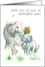 Mother’s Day Baby Elephant with Bouquet of Flowers card