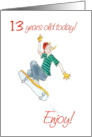 13th Birthday for Teens and Tweens with Boy Skateboarding card