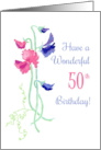 50th Birthday with Pink and Blue Sweet Peas card