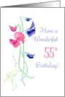 55th Birthday with Pink and Blue Sweet Peas card