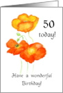 50th Birthday Orange Icelandic Poppies Blank Inside card