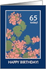 65th Birthday Greetings with Salmon Pink Geraniums card