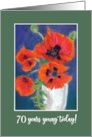 70th Birthday Bright Red Oriental Poppies on Dark Blue card