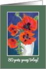 80th Birthday Bright Red Oriental Poppies on Dark Blue card