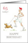 65th Birthday Greetings for a Retired Man Jogging with Dog card