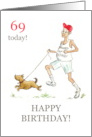 69th Birthday Greetings for a Retired Man Out Jogging with Dog card