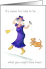 60th Birthday Greetings with a Woman and her Dog Dancing card