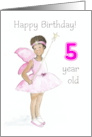 5th Birthday with Black Fairy in Pink Dress and Wings card