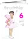 6th Birthday with Black Fairy in Pink Dress and Wings card