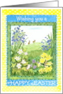 Easter Greetings with Spring Flowers and Rabbits Blank Inside card