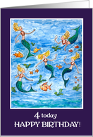 4th Birthday with Mermaids and Fishes card