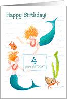 4th Birthday with Mermaids, a Hermit Crab and a Fish Blank Inside card