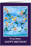 or Sister Birthday with Mermaids and Fishes card