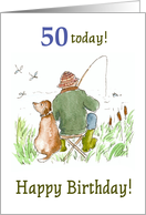 50th Birthday Card with Man Fishing with Dog card
