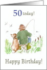 50th Birthday Card with Man Fishing with Dog card