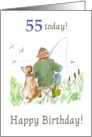 55th Birthday Card with Man Fishing with Dog card